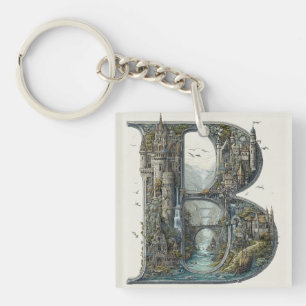 Fantasy-Buchstabe B mit Burgen am Himmel Bilderbuc Schlüsselanhänger