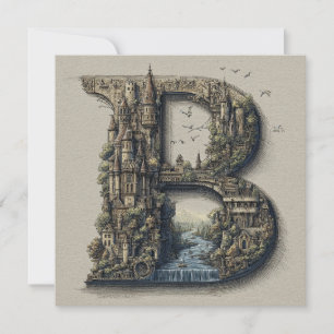 Fantasy-Buchstabe B mit Burgen im Himmel-Märchenbu Feiertagskarte