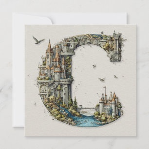 Fantasy-Buchstabe C mit Burgen in der Luft-Märchen Feiertagskarte