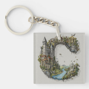 Fantasy-Buchstabe C mit Burgen in der Luft-Märchen Schlüsselanhänger