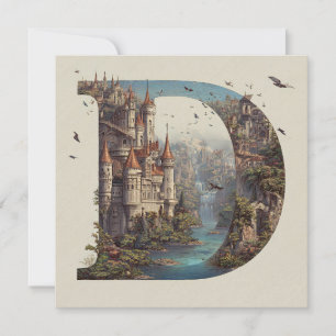 Fantasy-Buchstabe D mit Burgen in der Luft-Geschic Feiertagskarte