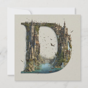 Fantasy-Buchstabe D mit Burgen in der Luft-Märchen Feiertagskarte