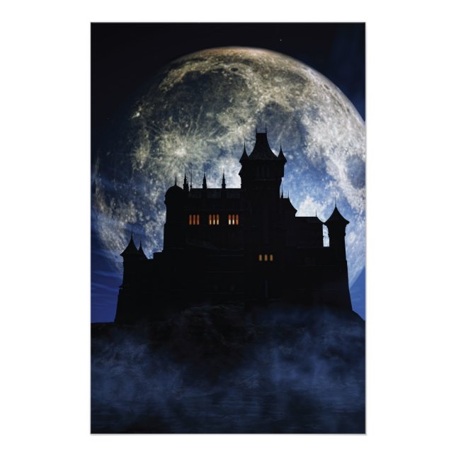 Fantasy-Burg in der Nacht Poster (Vorderseite)