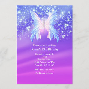 Fantasy Butterfly Pink & Lila Sparkor Party Einladung