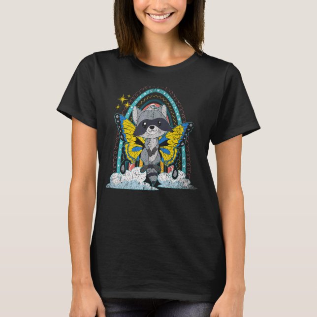 Fantasy Butterfly Rainbow Trash Panda Forest Anima T-Shirt (Vorderseite)