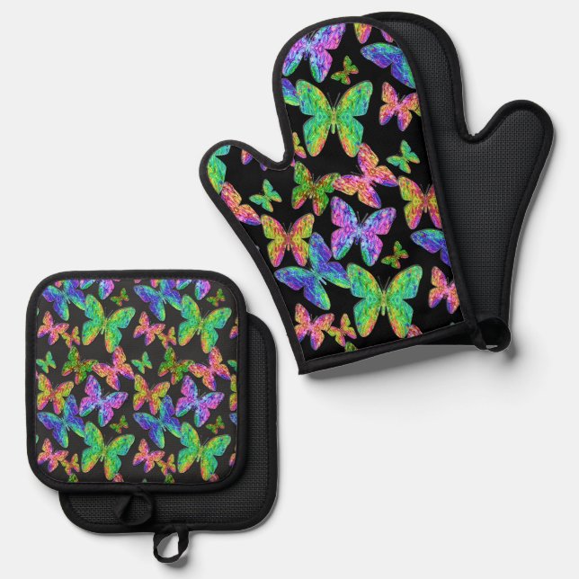 Fantasy Butterfys Ofenhandschuh & Topflappen-Set (Vorderseite/Rückseite)