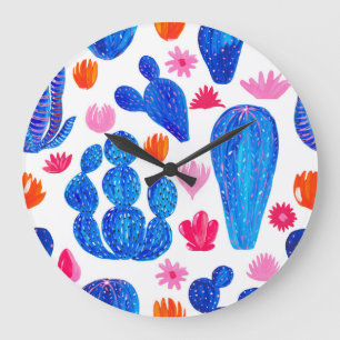Fantasy Cacti: Dekoratives Nahtloses Muster. Große Wanduhr