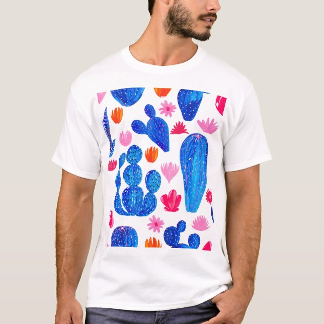 Fantasy Cacti: Dekoratives Nahtloses Muster. T-Shirt (Vorderseite)