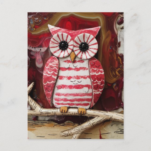 Fantasy Candy Cane Owl enazed Postkarte (Vorderseite)