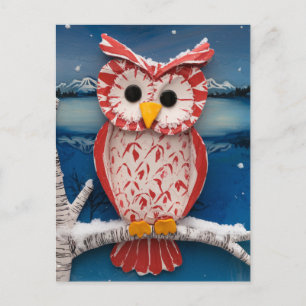 Fantasy Candy cane Owl enazzianische Birke Baum Postkarte