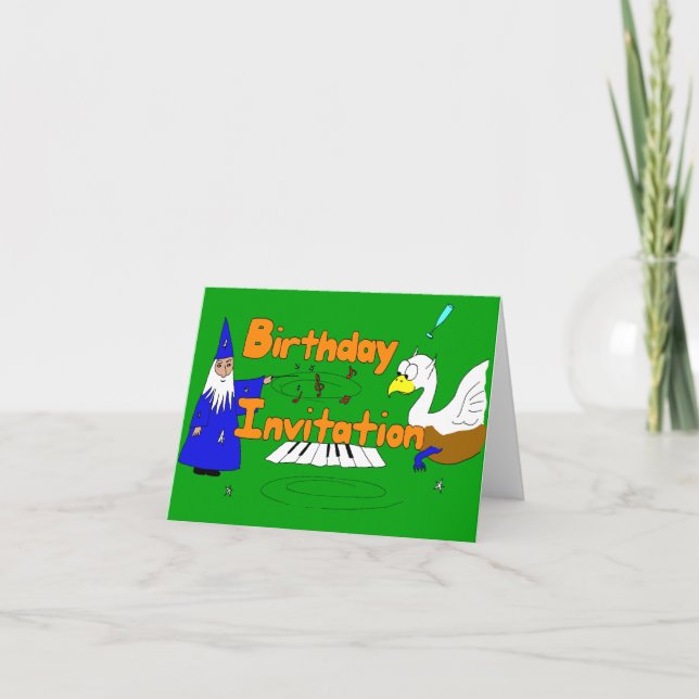 Fantasy Cartoon Geburtstag Einladung mit Zauberer (Vorderseite)