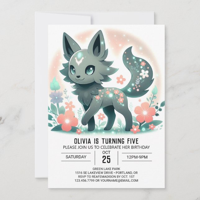 Fantasy Cartoon Wolf Digital Geburtstag Einladung (Vorderseite)