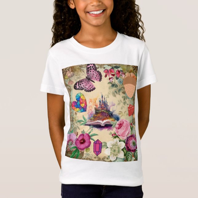 Fantasy Castle Butterfly Niedliches Design T-Shirt (Vorderseite)