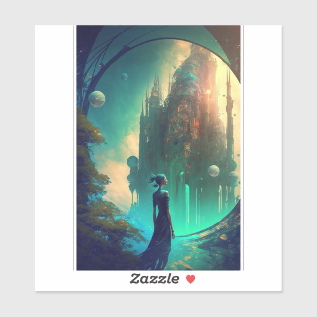 Fantasy Castle Landschaft Aufkleber (Blatt)