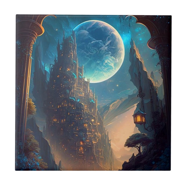 Fantasy Castle Landschaft Fliese (Vorderseite)