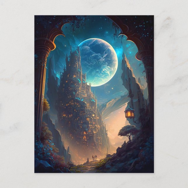 Fantasy Castle Landschaft Postkarte (Vorderseite)