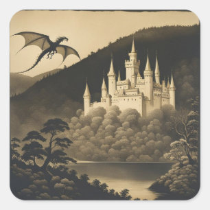 Fantasy Castle Quadratischer Aufkleber