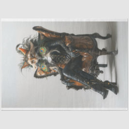 Fantasy Cat in Leather Peacock Decoupage Seidenpapier