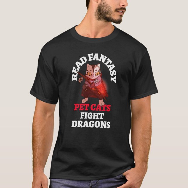 Fantasy Cats Fight Dragons buchen Magic Fantasy R T-Shirt (Vorderseite)