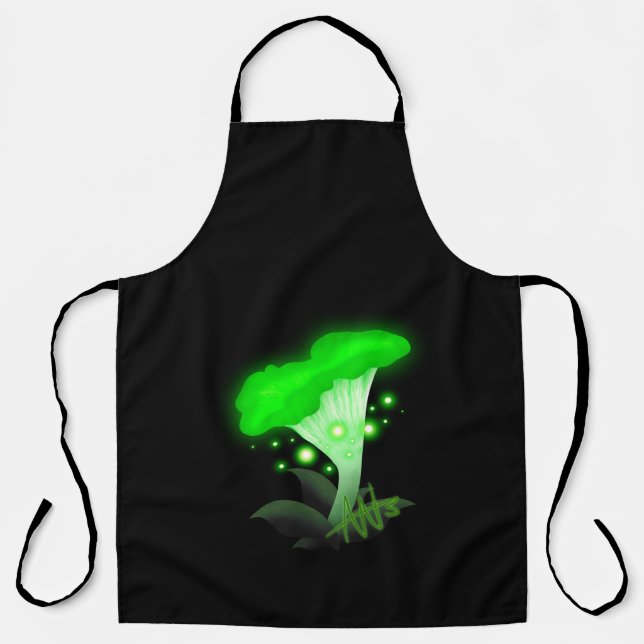 Fantasy Chanterelle Glows Green Mushroom Black Schürze (Vorderseite)