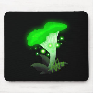 Fantasy Chanterelle Glows Green Mushroom Mousepad