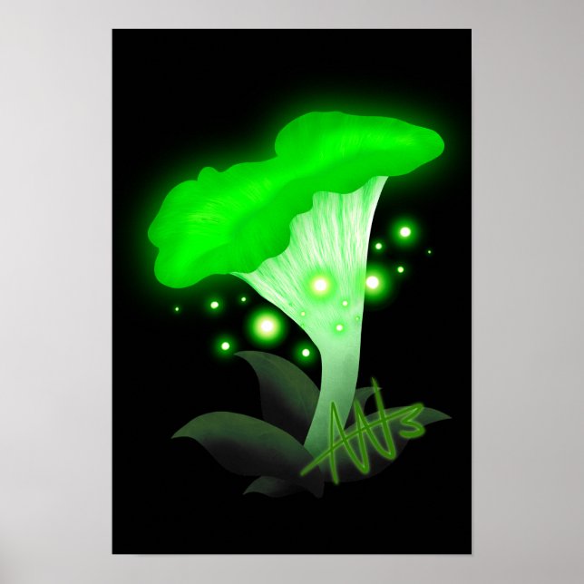 Fantasy Chanterelle Glows Green Mushroom Poster (Vorne)