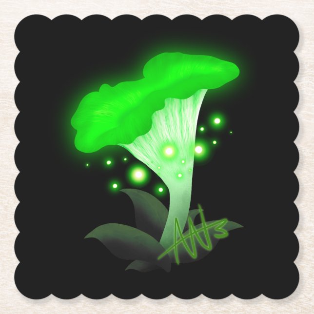 Fantasy Chanterelle Glows Green Mushroom Untersetzer (Vorderseite)