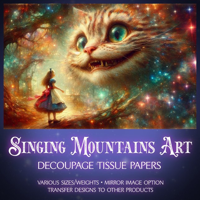 Fantasy Cheshire Cat Smiles In The Trees Decoupage Seidenpapier (Von Creator hochgeladen)
