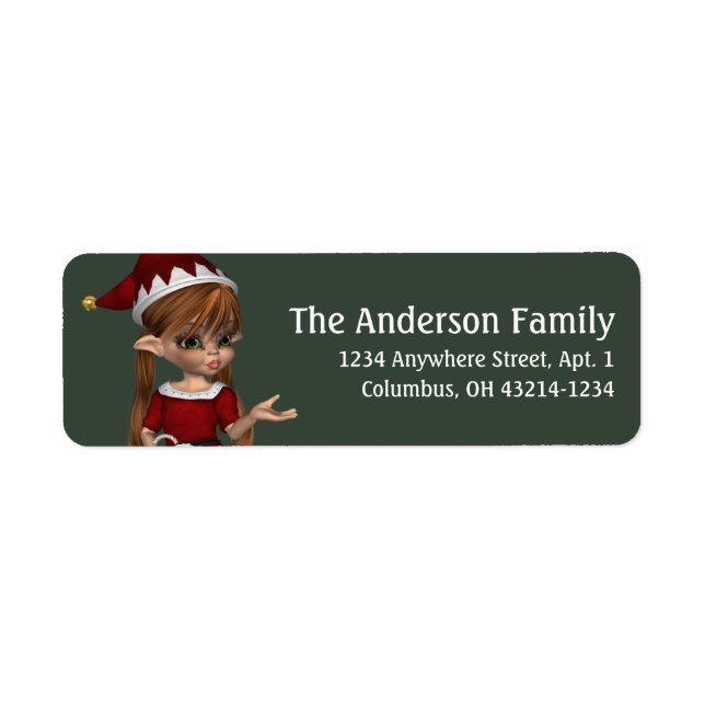 Fantasy Christmas Elf Address Label - Rotes Haar (Vorne)
