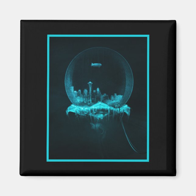 Fantasy City in einer Snowglobe mit Blimp Magnet (Vorne)