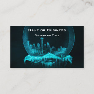 Fantasy City in einer Snowglobe mit Blimp Visitenkarte