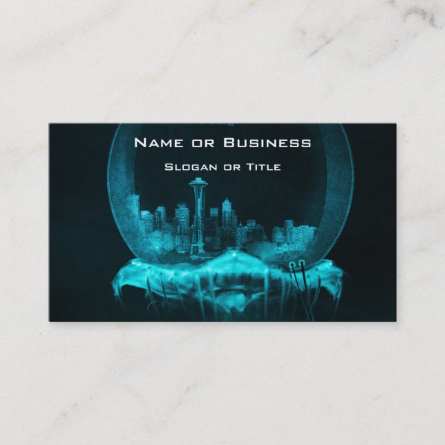 Fantasy City in einer Snowglobe mit Blimp Visitenkarte (Vorderseite)