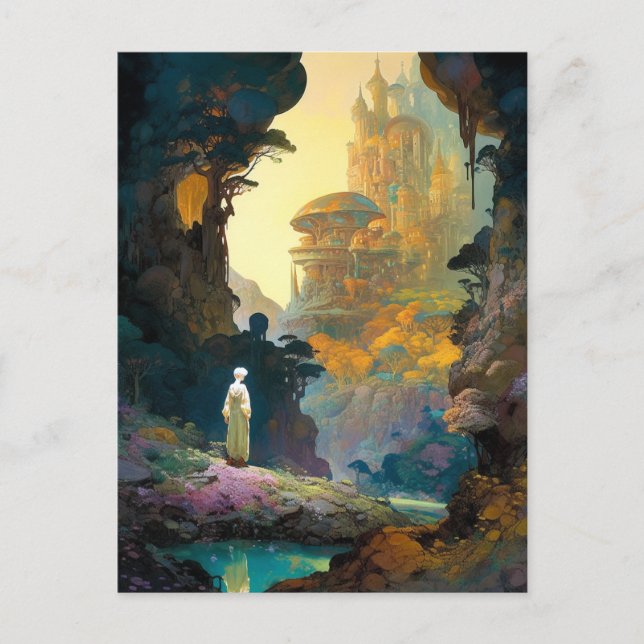 Fantasy City Landschaft Art Postkarte (Vorderseite)