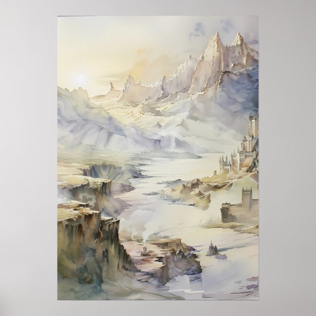 Fantasy Cliffside Festung mit Blick aufs Meer Poster (Vorne)