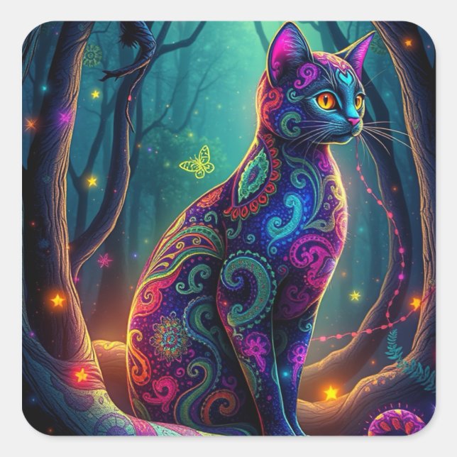 Fantasy Colorful Cat Stickers (Vorderseite)