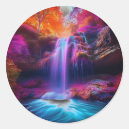Fantasy Colorful Wasserfall Runder Aufkleber