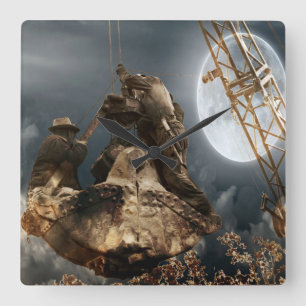 Fantasy Crane Operator Männer in der Bucket Trust  Quadratische Wanduhr