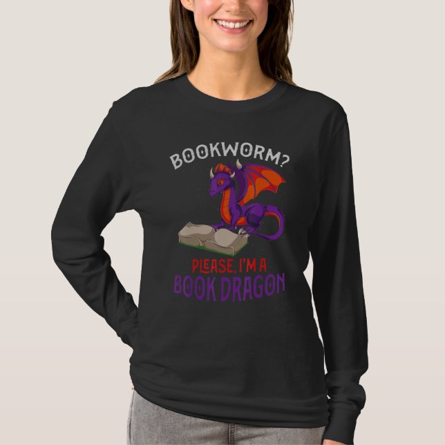 Fantasy Creature Book Reading Bookworok Drago T-Shirt (Vorderseite)