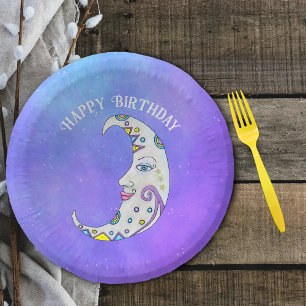 Fantasy Crescent Moon Hübsche Face Bunte Formen Pappteller
