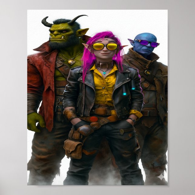 Fantasy Crew - Cyberpunk Orc, Elf & Mystic Warrior Poster (Vorne)