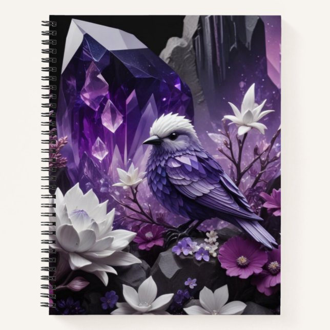 Fantasy Crystal - Garden Blume Bird Notizbuch (Vorderseite)