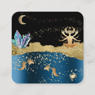 *~* Fantasy Crystal Goddess Celestial Cancer Gold Quadratische Visitenkarte