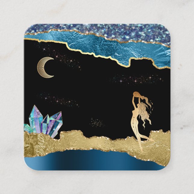 *~* Fantasy Crystal Goddess Celestial Gold Glitzer Quadratische Visitenkarte (Vorderseite)