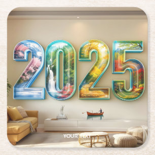 Fantasy Cute 2025 Vier Zahlen Rechteckiger Pappuntersetzer