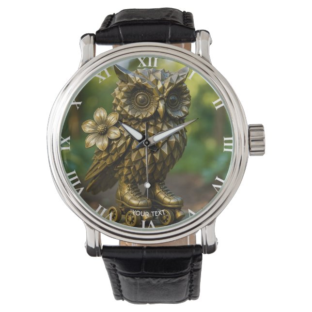 Fantasy Cute Brass Owl Skates Armbanduhr (Vorderseite)