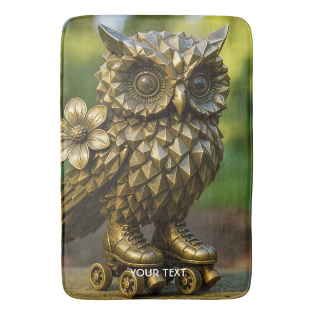 Fantasy Cute Brass Owl Skates Badematte (Vorderseite Vertikal)