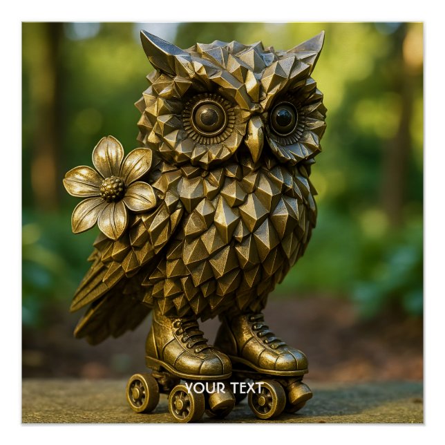 Fantasy Cute Brass Owl Skates Poster (Vorderseite)