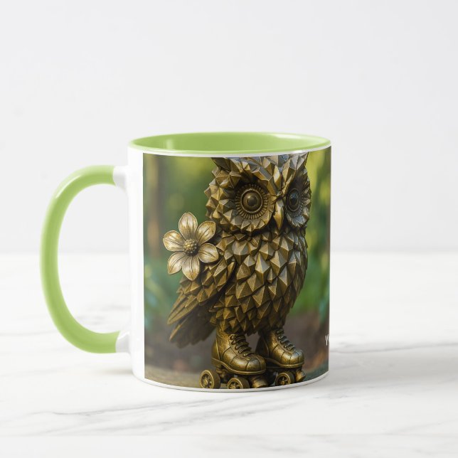 Fantasy Cute Brass Owl Skates Tasse (Links)