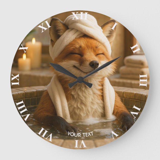 Fantasy Cute Fox In Spa Große Wanduhr (Vorderseite)