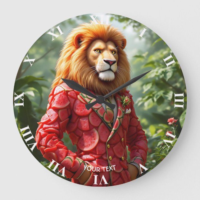 Fantasy Cute Lion Watermelon Suit Große Wanduhr (Vorderseite)